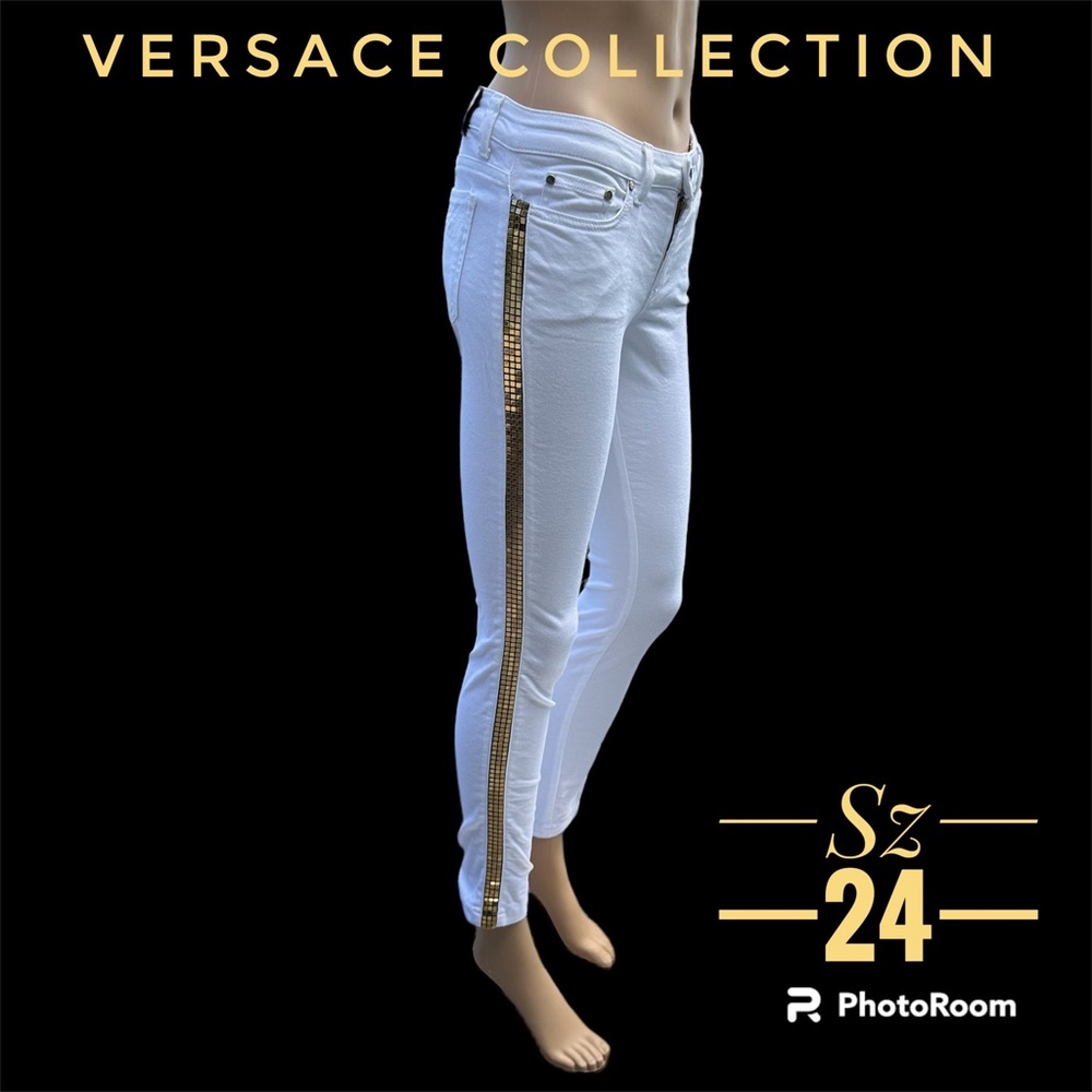 Versace Collection Skinny white with gold studs jeans sz 24